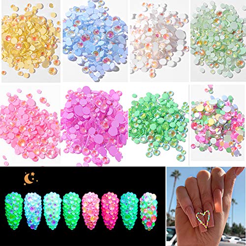 8 Pack 1988 pcs Luminous Crystal Nail Art Rhinestone Decorations 3D Glitter Diamond Jewelly Glow In The Dark Rhinestone Decorations Nail Art DIY Crafts Phones Clothes Shoes Jewelry Bag (Forest Fairy)