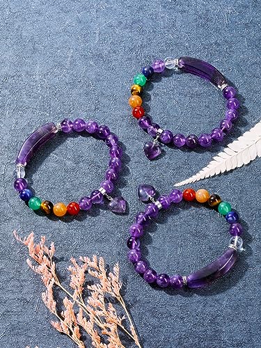 Jovivi 7 Chakra Bracelets for Women Men Natural Chakra Gemstones 8mm Round Beads Amethyst Crystal Heart Bracelet Reiki Healing Stones Energy Stretch Bracelet Jewelry Gifts4