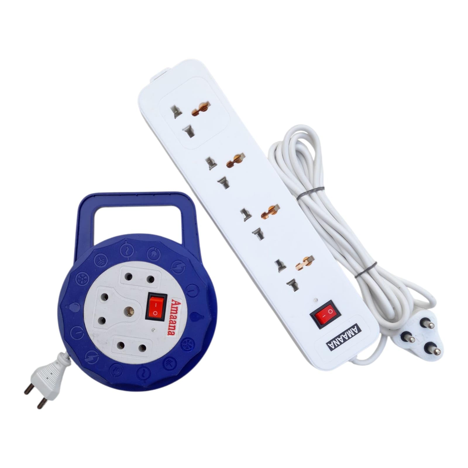 AMAANA Heavy Duty 4 Socket Universal Wall Mount Power Strip & 3 Socket Extension Board | LED Indicator & Switch | 2.5 Meter Wire | Flex Box for Home and Office Use | White & Dark Blue (Combo Pack)-image-43