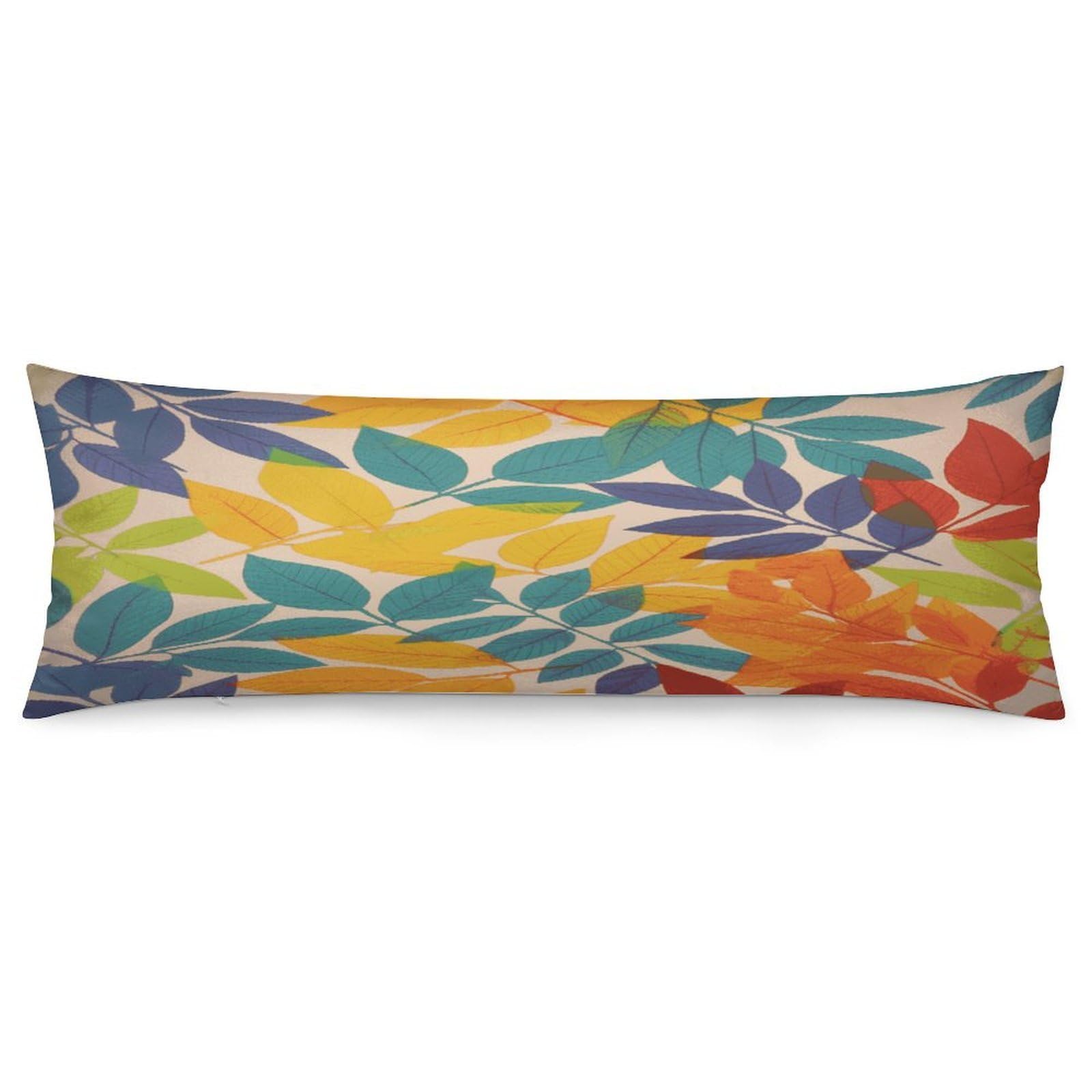 Multicolor Leaves Body Pillow Cover Soft Full Long Pillow Cover Decorative Large Pillow Case Cozy Body Pillow Pillowcase Pillow Shams for Bed Sofa Couch Room Decor 18.9 X 53 Inch