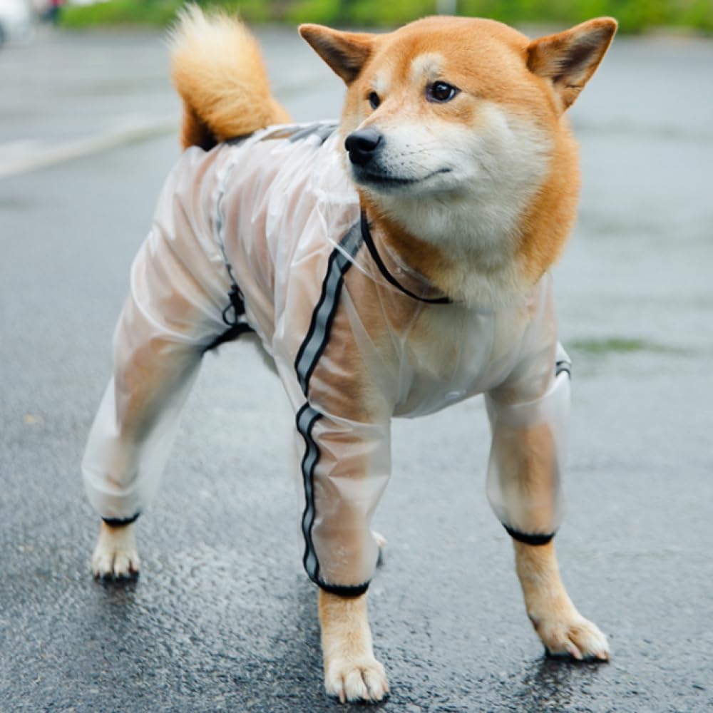 HAZARA Mode Chien Mackintosh Quatre Pattes imperméable Tout Compris vêtements pour Animaux de Compagnie Petit et Moyen Grand Chien Transparent réfléchissant-White||4XL