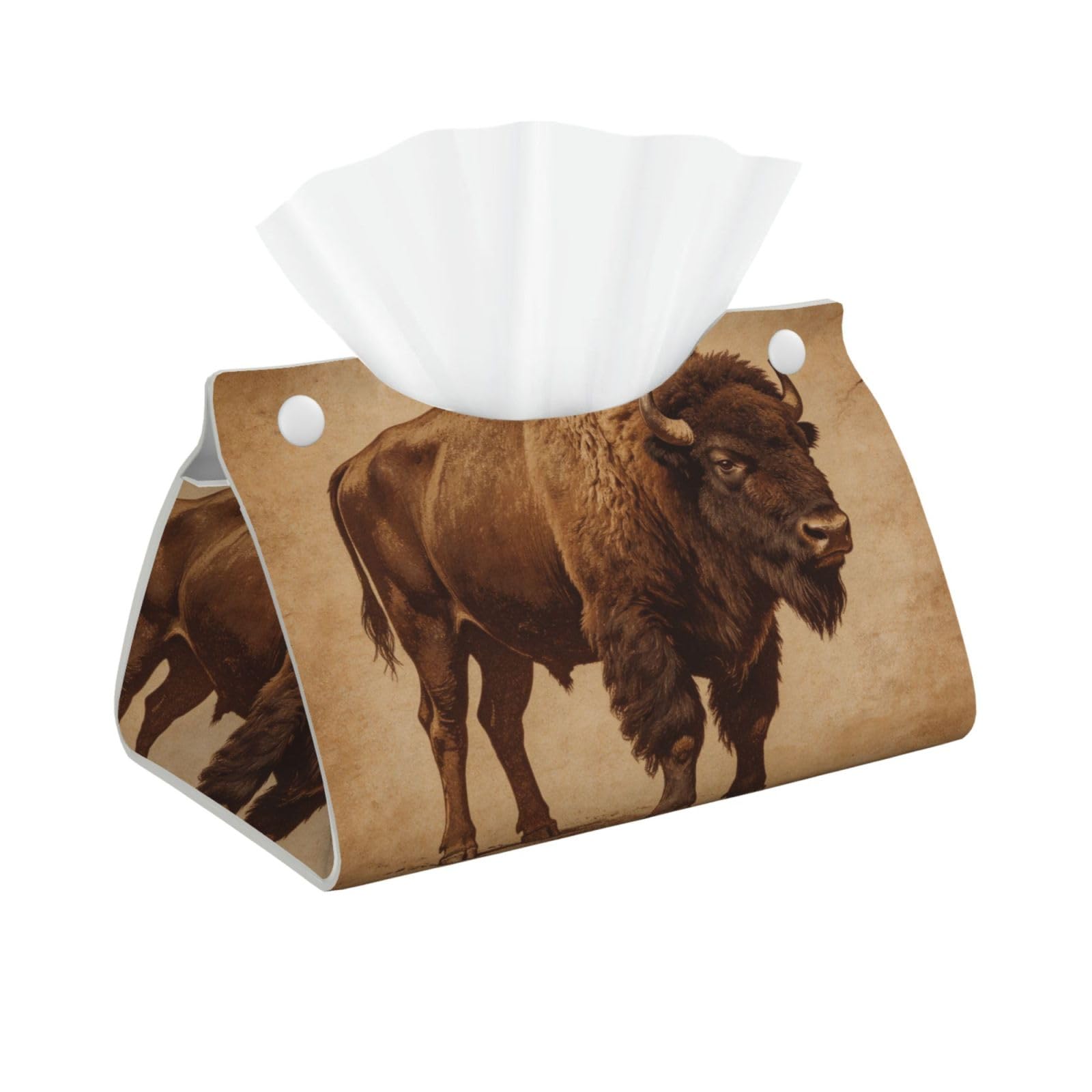 Old Paper Buffalo Long Leather Tissue Box Cover-Waterproof PU Leather Tissue Holder for Bathroom, Decorative Rectangular Tissue Case