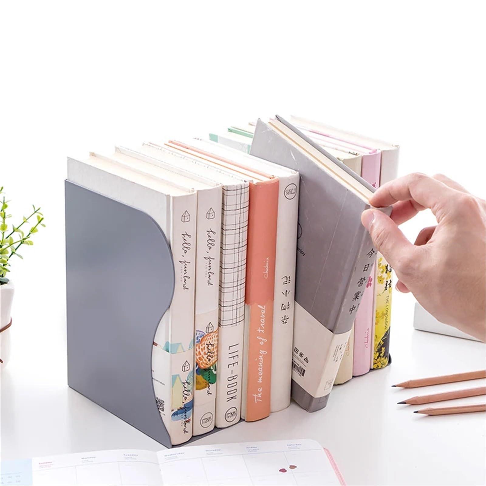 Buchstütze Teleskop-Bücherständer, Klappbares Bücherregal, Metall-Bücherständer, Skalierbare Metall-Buchstützen, Schreibtisch-Buchorganisation, Studentenbedarf(White A)
