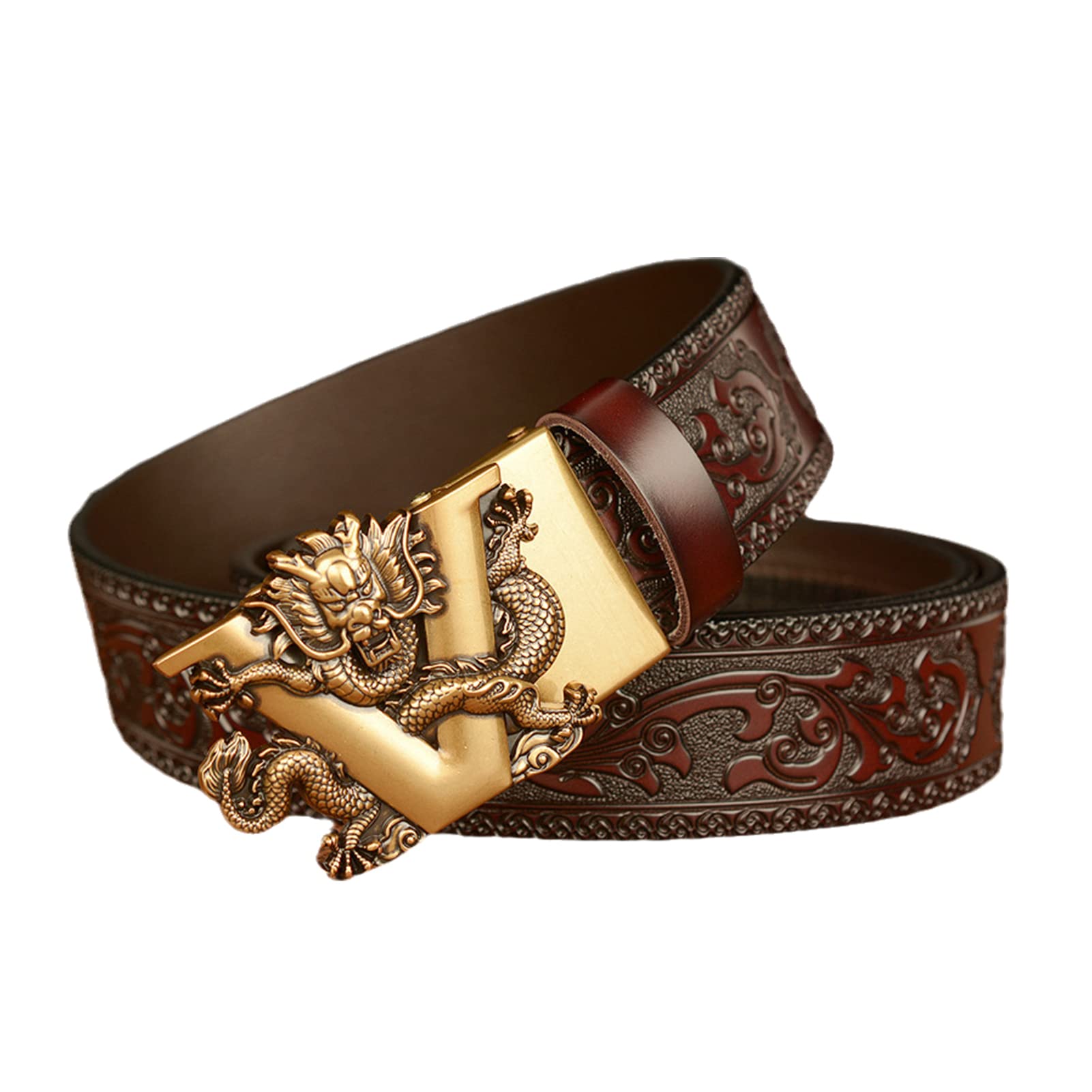 Ceinture en cuir rétro dragon boucle réglable, ceinture sculptée en relief pour hommes 35mm
