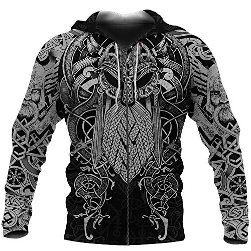 Zip hoodie Viking homme impression 3D taille S style décontracté