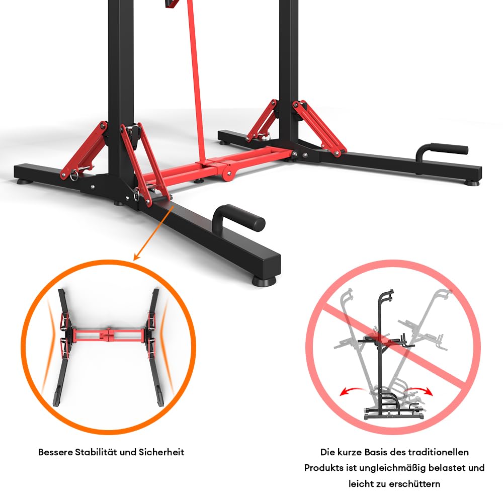 ONETWOFIT Barra de dominadas plegable independiente Power Tower Dip Station, altura ajustable, estación eléctrica 127-224CM multifuncional para el hogar,Ahorro de espacio,desmontable