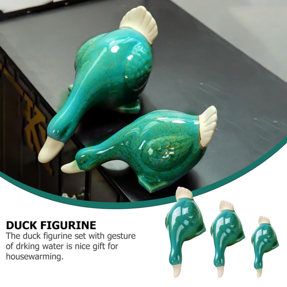 Set di 3 Statuine in Ceramica di Anatre che Bevono Acqua Decorazione Blu la Casa e Ufficio Ornamenti Decorativi Regalo per Inaugurazione Casa