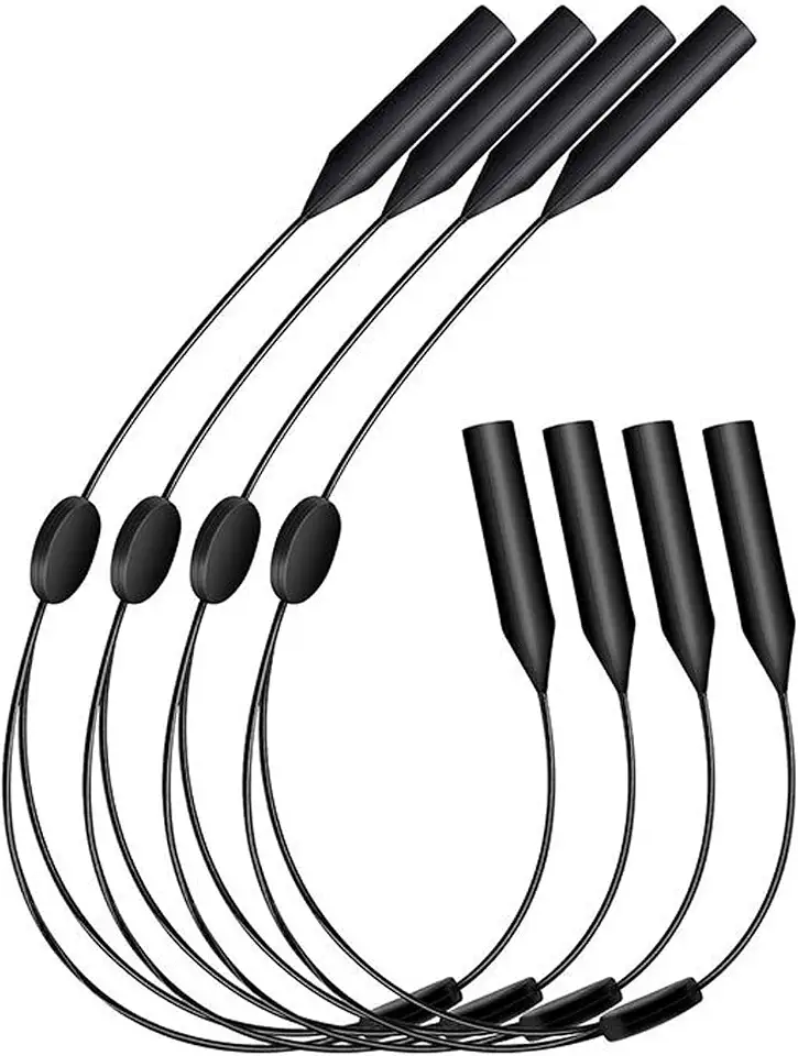 Pacote com 4 alças clássicas pretas ajustáveis para óculos de sol – Cordões de óculos de sol confortáveis e retentores de óculos para esportes ao ar livre, caminhadas e uso diário, ajuste seguro