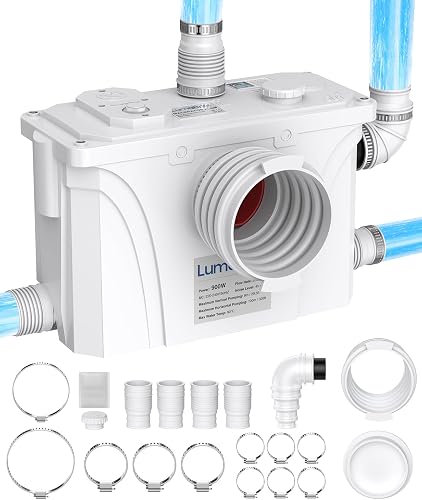 900W Macerator Pump - 150L/min Sanitary Lift Pump with High Power Stainless Motor, 4 Inlets for Toilet, Sink, Basin, Shower& Bathtub, Auto Start & Stop with Carbon Filter