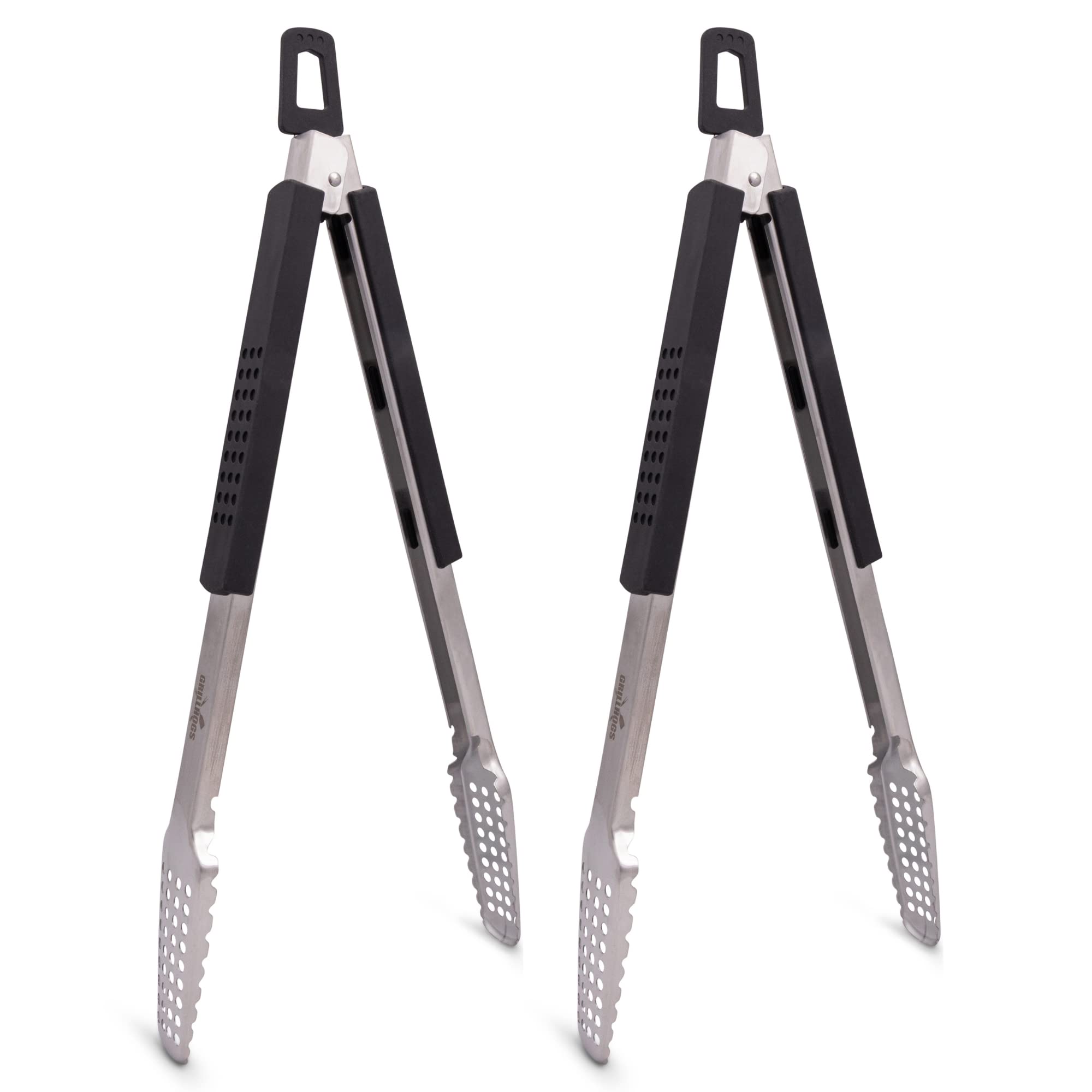 Dropkick Your Old Tongs, GRILLHOGS 16-Inch 2 Pack Barbecue Tongs Are the Only Equipment That Can Handle Your Massive Meat, Stainless Steel + Soft Grip, Dishwasher Safe, Premium Grill Tongs