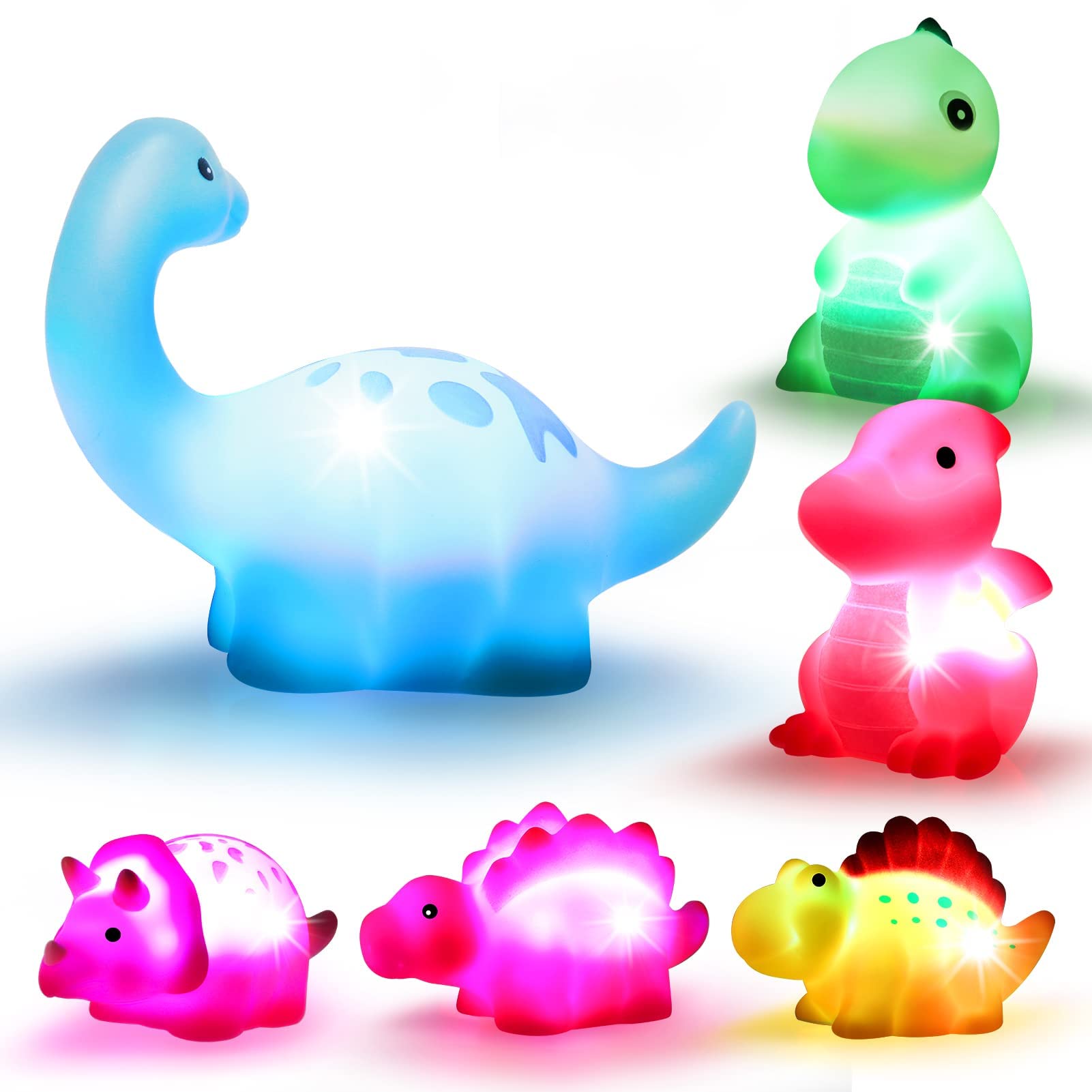 ELECDON Dinosaur Bath Toys Light-Up 6 Packs Floating Bath Toys Set for Baby Toddlers Kids in Birthday Shower Pool Bath Toys Boys Girls Children Preschool Bathtub Bathroom