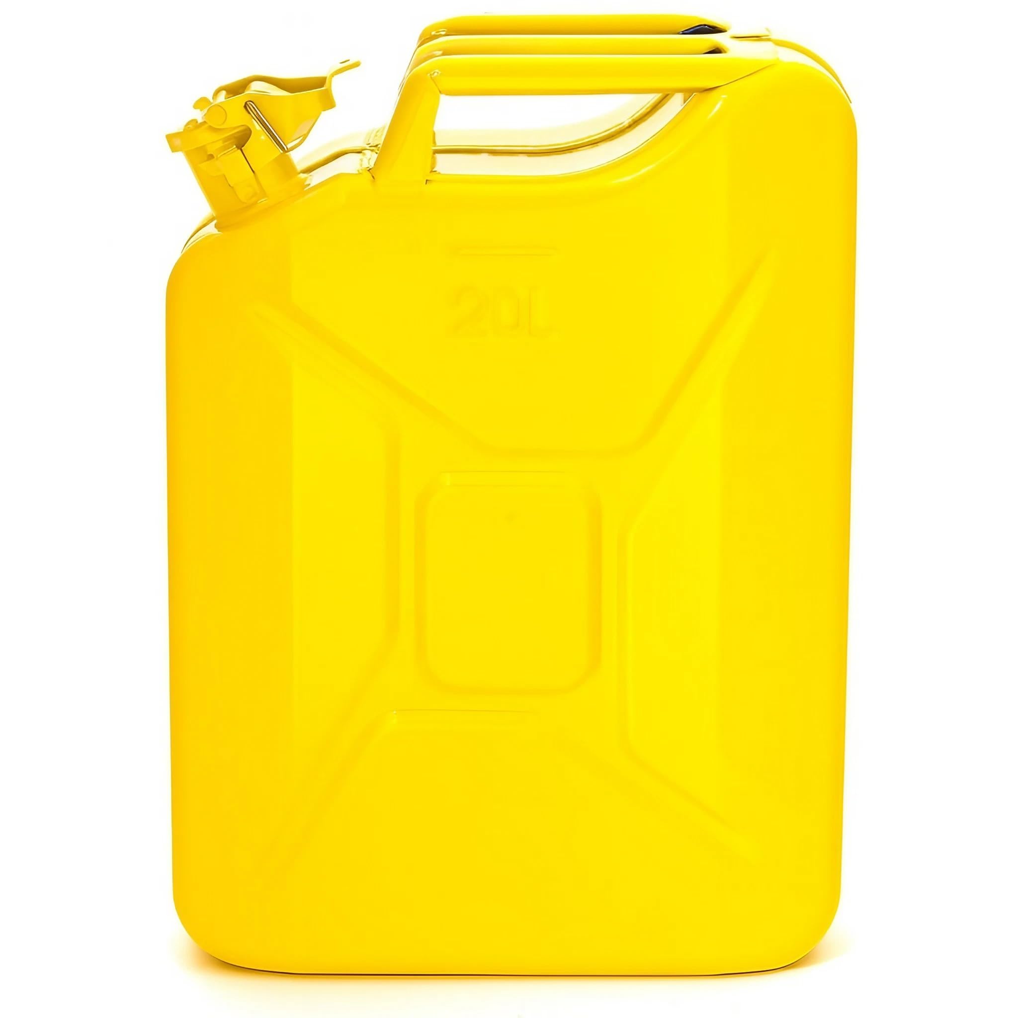 BW® Bidón de combustible de metal para gasolina, 5 x 20 litros, con boquilla Amarillo RAL 1018 Certificado TÜV y homologación UN Fabricado en Europa