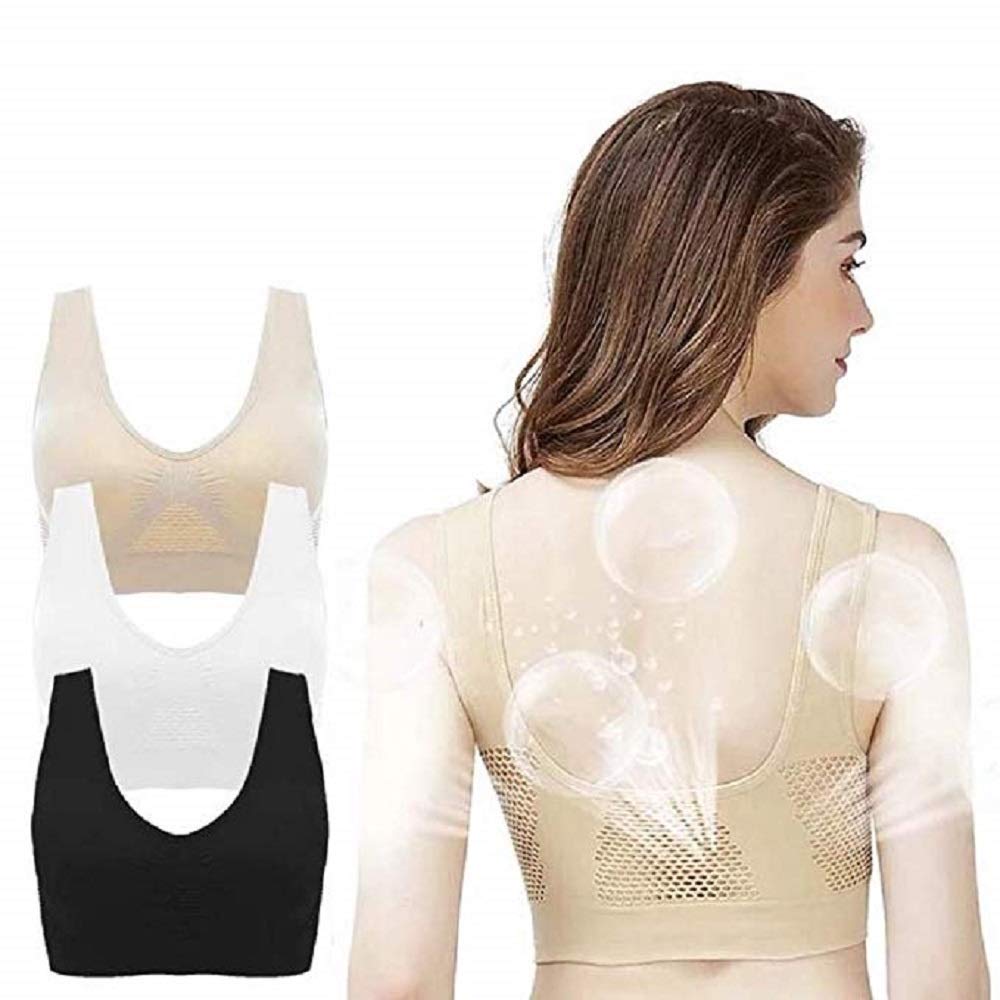 MAXMALLSPerfect for Any Woman Air Permeable Cooling Summer Sport Yoga Wireless Bra Covers and Sustains 3Pack S-5XL