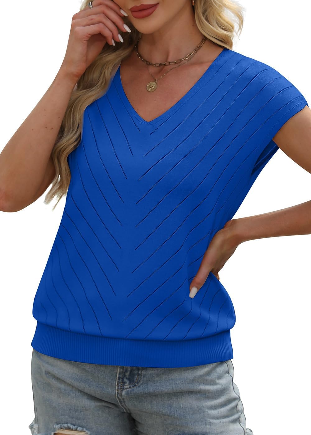 WIHOLL Short Sleeve Sweater for Women V Neck Trendy Summer Tops 2026 Beach Vacation Clothes Travel Business Casual Outfits - Image 3