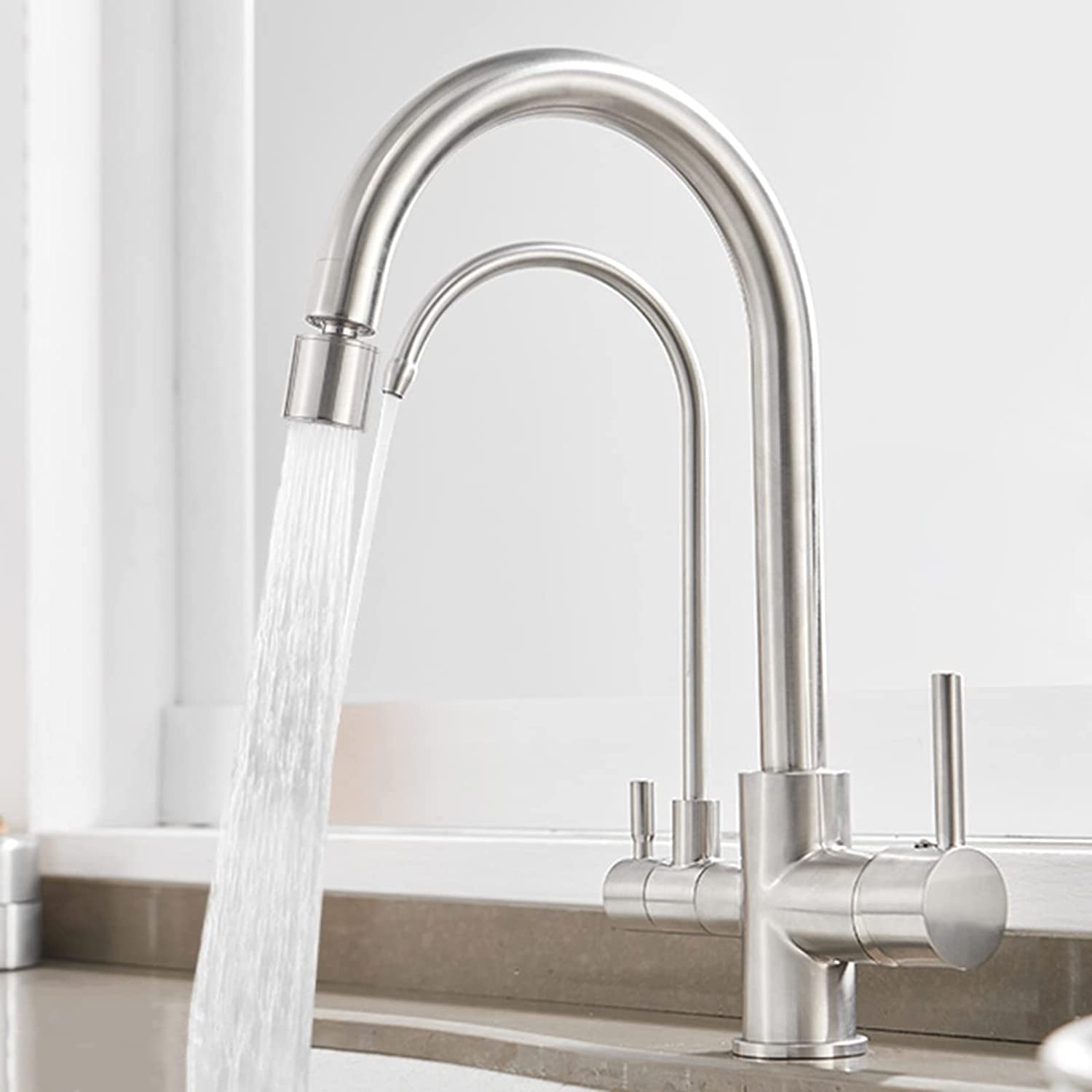 ZQFHSX 3Way Kitchen Faucet Mixer Tap – 3in1 Dual Mode Black Brushed Finish for Reverse Osmosis System Sink with Double Handles Stylish & Functional Upgrade