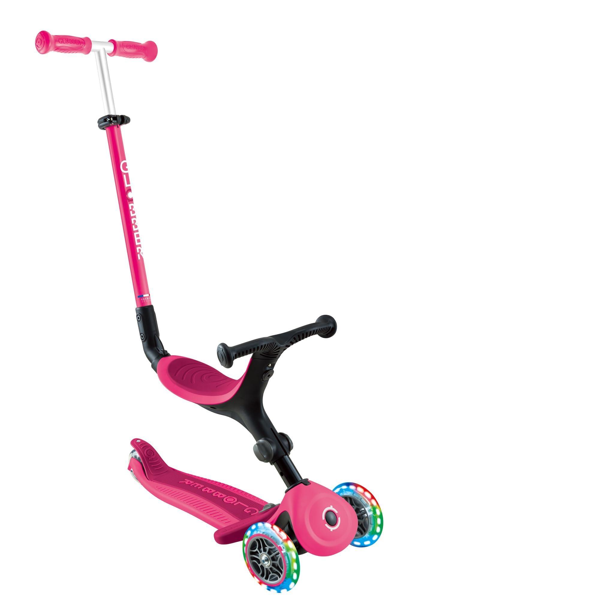 GLOBBER GO-UP Active Lights – rower trójkołowy 3 w 1, rowerek biegowy i skuter, 120/80 mm, 3-kołowy, z regulacją wysokości