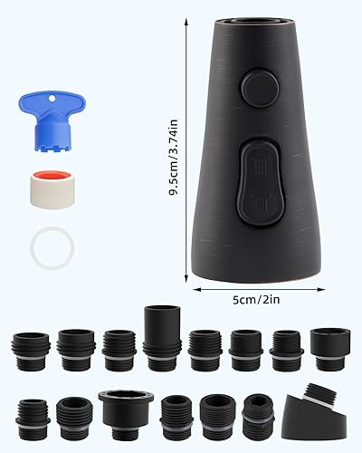 Vista 20 de Hibbent Cabezal de repuesto de acero inoxidable con 15 adaptadores, NSF/ANSI/CAN 61 y boquilla de grifo de cocina de 3 funciones certificada por