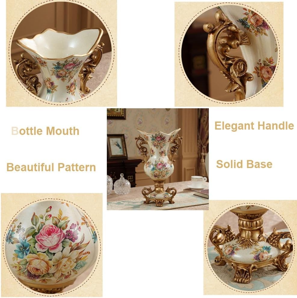 European-Style Retro Resin Tall Vases with Artificial Flowers Arrangements Bouquets for Living Dining Room Table Centerpiece Bedroom Office Hotel Home Decoration Large Decorative Face Flower Vase (Co