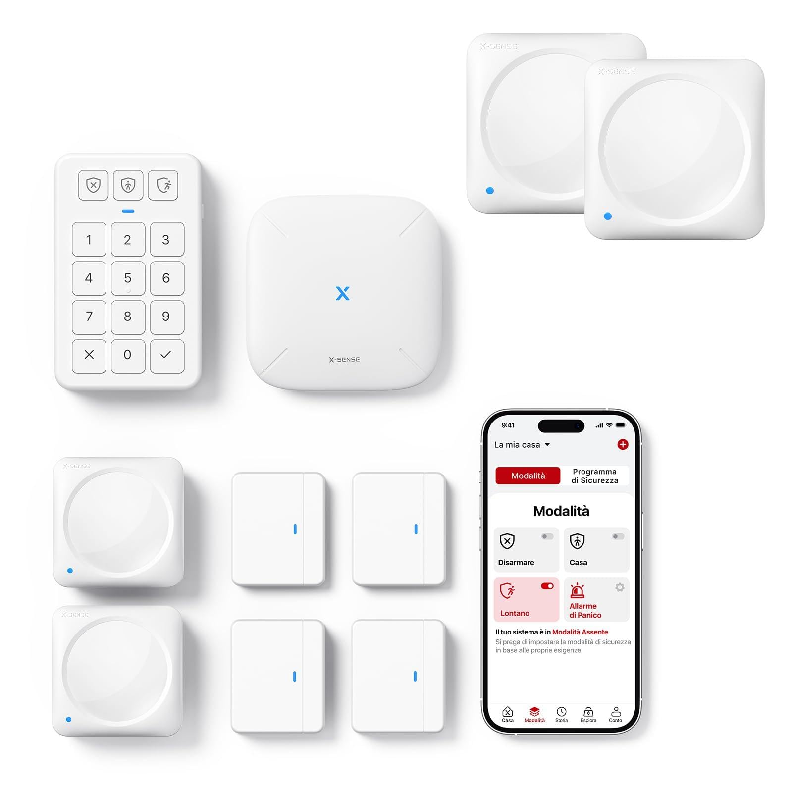 X-Sense Smart Home Sicherheitssystem, Alarmanlage für Tür und Fenster, Codeschloss für die Haustür mit App, funktioniert mit Alexa, Tür- und Fenstersensoren, Bewegungsmeldern, Smart Home Keypad