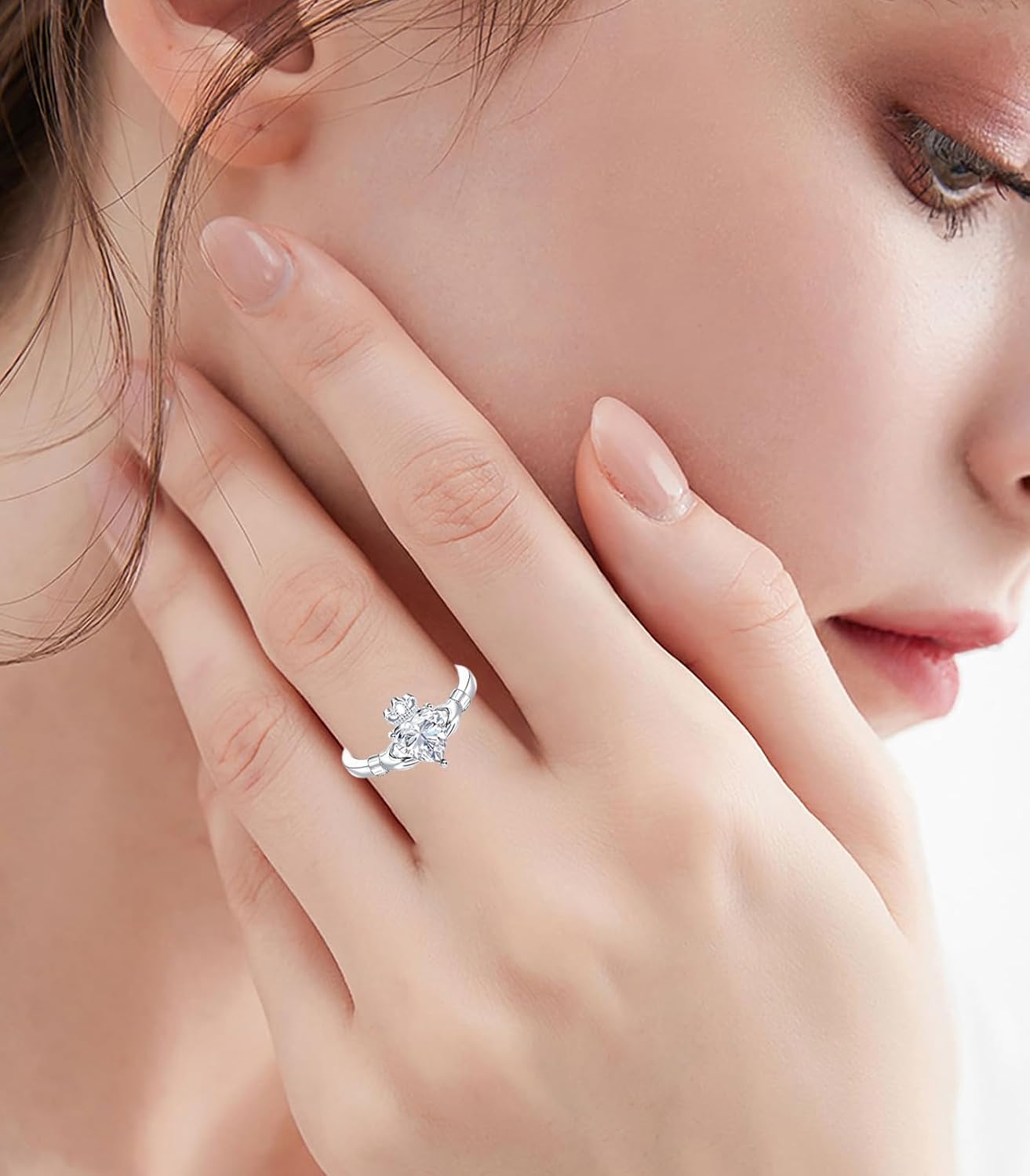 Claddagh Rings for Women 925 Sterling Silver Irish Birthstone Statement Ring Jewelry for Wife
