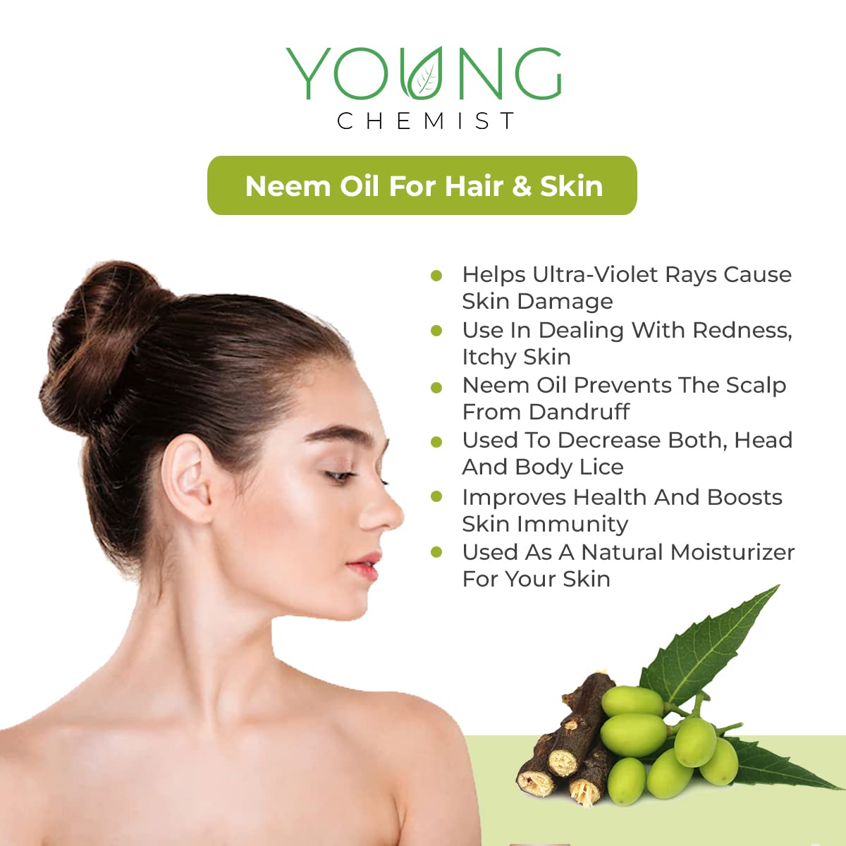 Young Chemist Cold-Pressed Neem Oil for Skin Infection, Itching & Hair Issues - 1 Litre, Ultimate Natural Remedy for Dandruff and Lice 2
