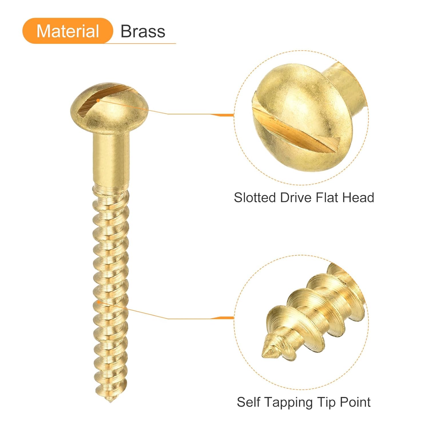 uxcell Wood Screws M5 x 40mm Slotted Round Head Brass Self-Tapping Screw 30 Pcs