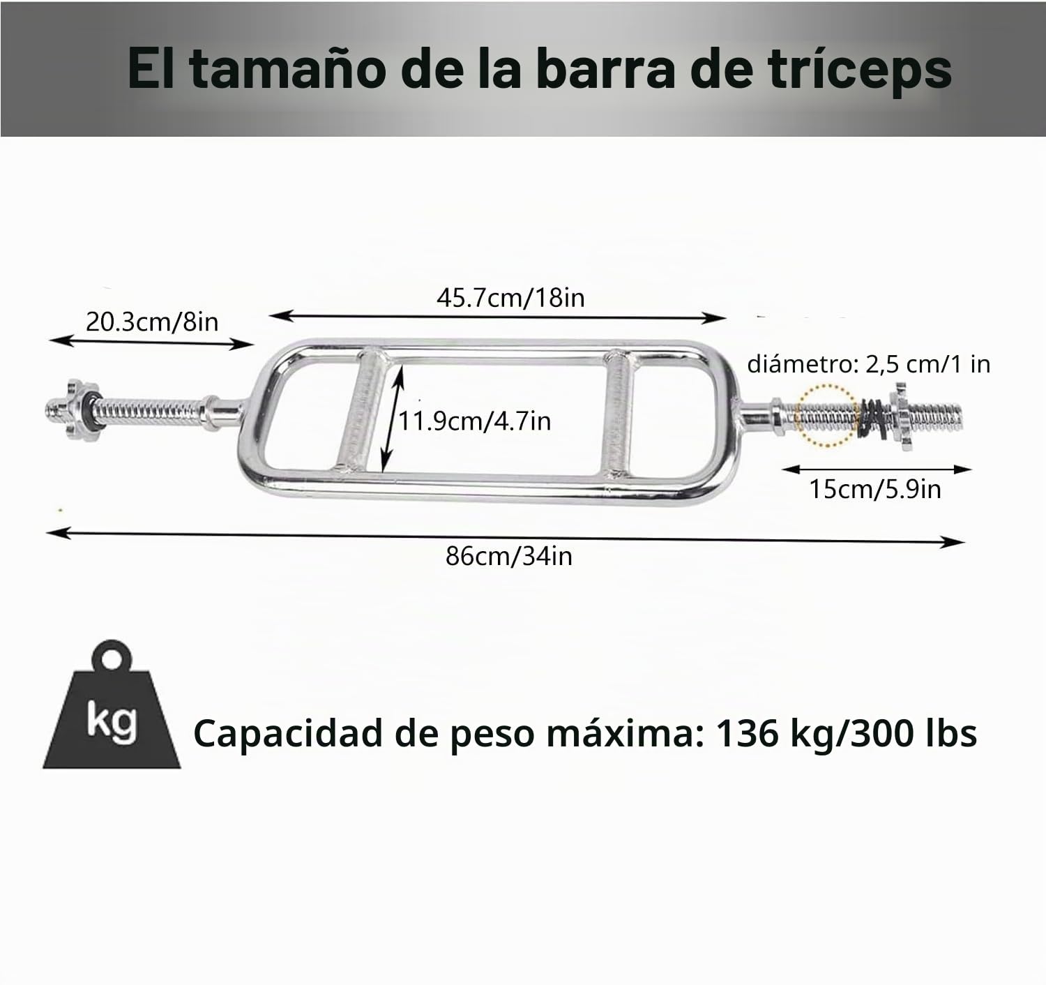 tonchean Barra de pesas de tríceps de 34 pulgadas, barra de levantamiento de pesas de martillo sólido para sentadillas, levantamiento de pesas, encogimiento 350 libras