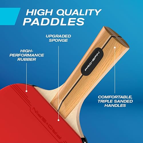 Miniatura 6 de PRO-SPIN - Juego de paletas portátiles todo en uno para 2 jugadores y pelotas de ping pong naranja (12) paquete  Juego de tenis de mesa con red de