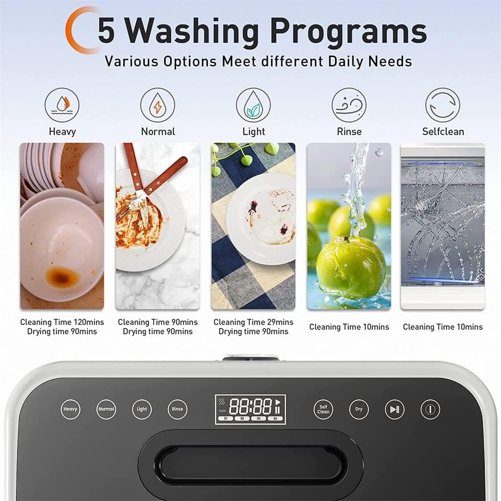 Portable Dishwasher Countertop with Built-in Water Tank 5 Washing Programs Air Drying Function for Home and Kitchen