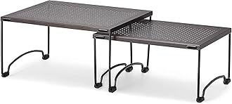 AMAZIO® Iron Storage Racks 11"x7" | Kitchen Shelf Dish Rack Organizer Stand for Cabinets, Pantry & Countertops | Multipurpose Heavy Duty Rack for Plates, Bowls, Mugs & Dishes (Pack of 2,Black)