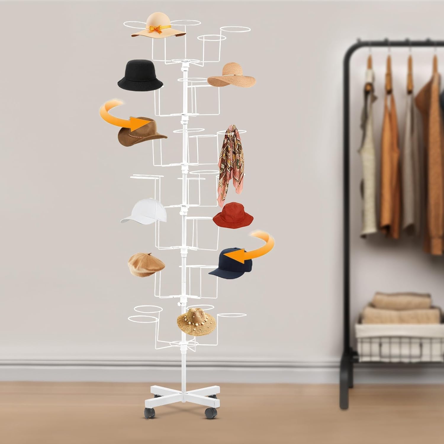 Amazon.com: Hat Rack for 35 Caps,Rotating Hat Organizer with 4 wheels,7 ...