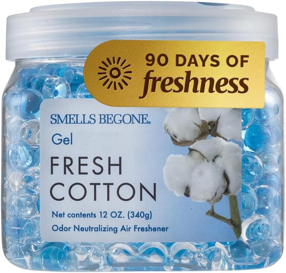 SMELLS BEGONE 12 oz Odor Eliminator Gel - Air Freshener - Absorbs & Eliminates Odor in Bathrooms, Basements, Cars, Boats, RVs & Pet Areas - Made with Essential Oils - Fresh Cotton Scent