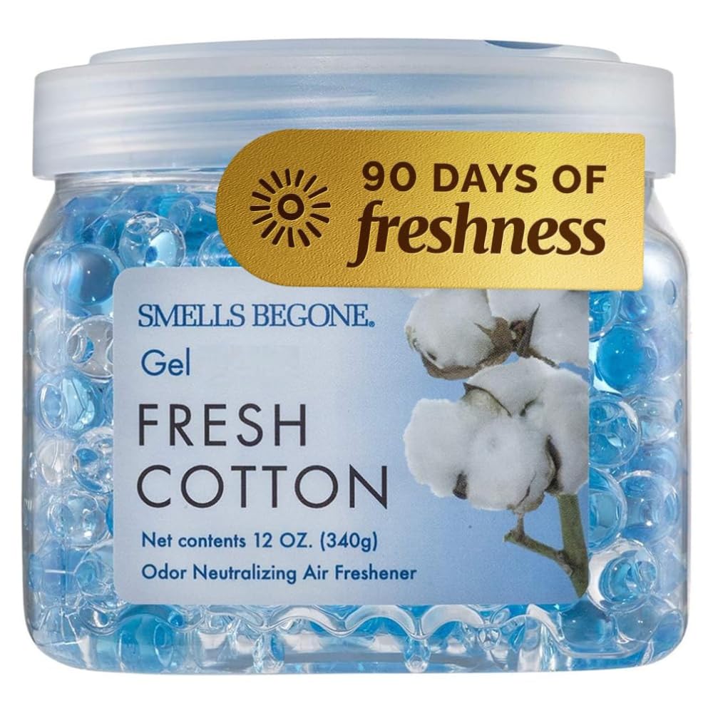 Smells Begone Odor Eliminator Gel Beads - Air Freshener - Eliminates Odor in Bathrooms, Cars, Boats, RVs and Pet Areas - Made with Natural Essential Oils - Fresh Cotton Scent (12 OZ)
