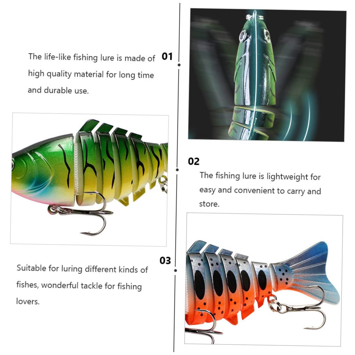 WOONEKY 4 Piezas Señuelos de Pesca Realistas Segmentos Accesorios Pesca Spinning Duraderos para y Agua