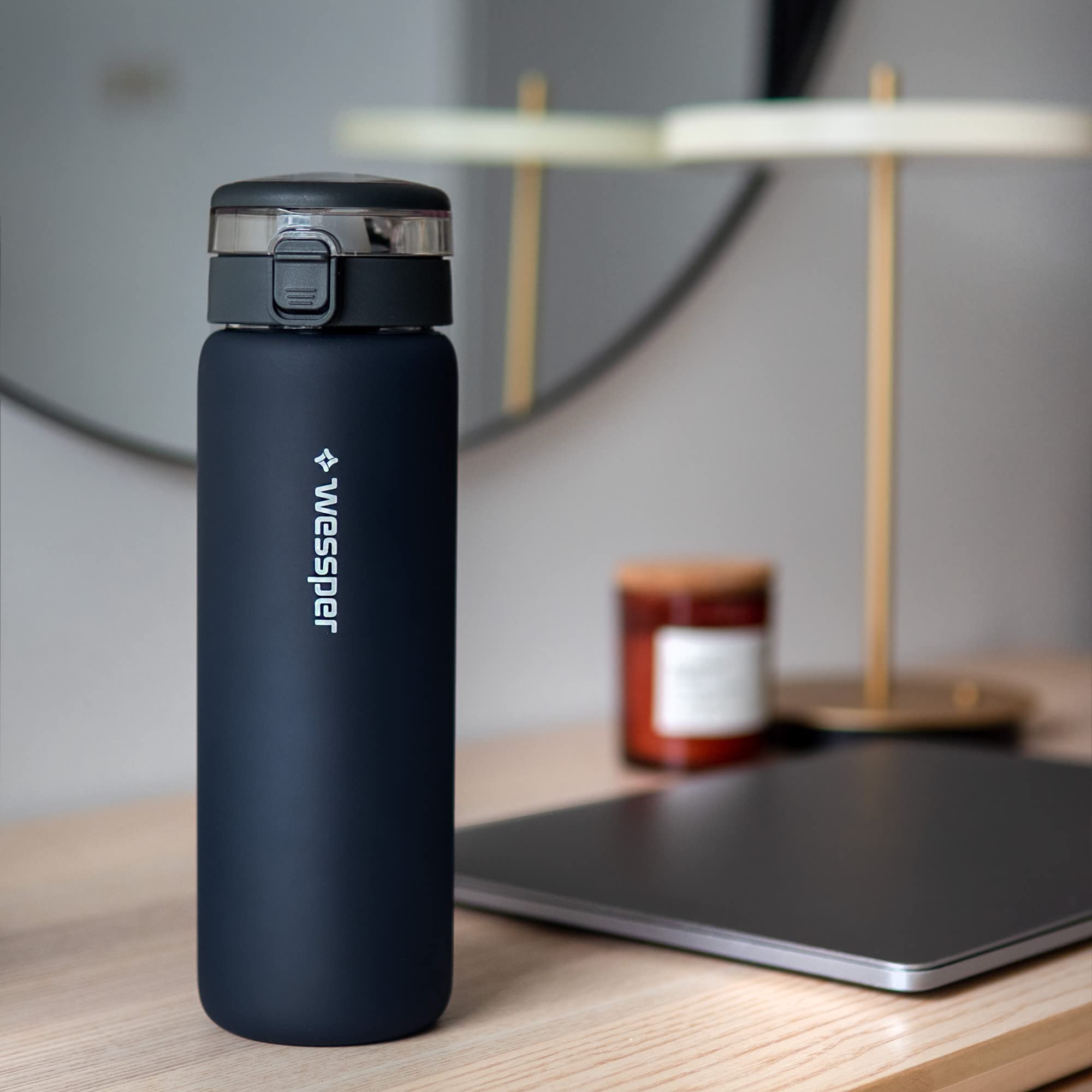 Wessper Borraccia in Vetro Borosilicato Trasparente, Borraccia Filtrante senza BPA 680 ml per Sport, Bambini | Bottiglia d'acqua, Cannuccia Filtrante a Carboni Attivi - Transparente
