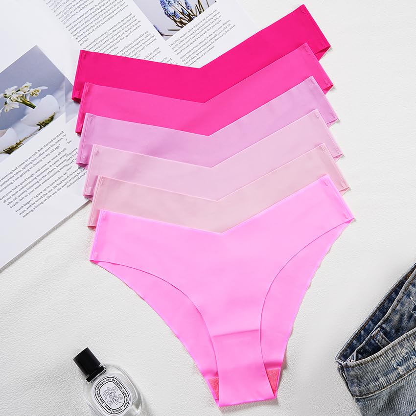 Image of DEANGELMON Women Seamless Bikini Cheeky Underwear Invisible No Show Panties V-Waist Hipster Ladies Soft Stretch Multi Pack