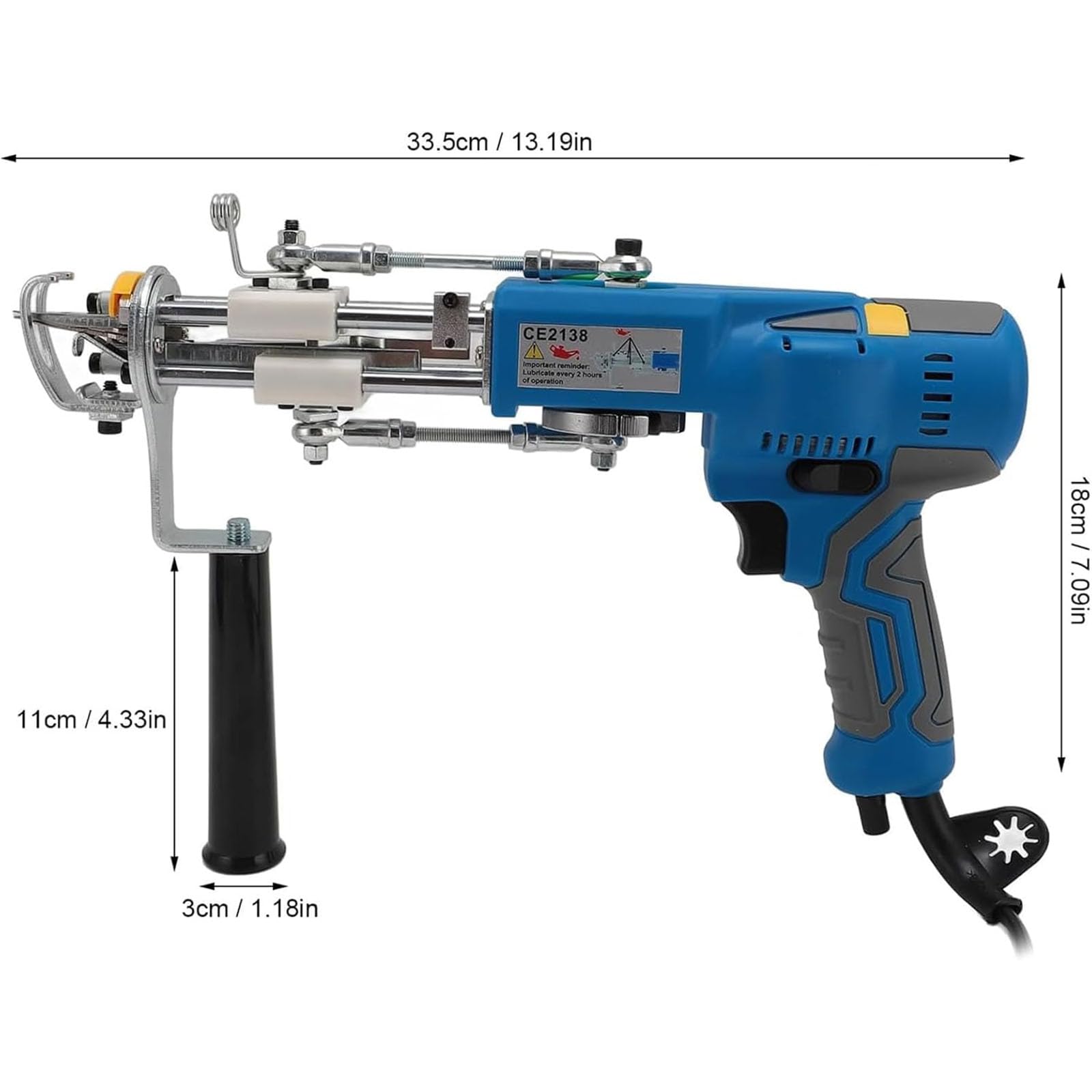 Elektryczny pistolet igłowy do dywanu, runo pętli ciętej, prędkość 5-27 ściegów/s, silnik 1000-6000 obr./min, regulowana długość kępki 7-19 mm, idealny do dywanów i mat podłogowych