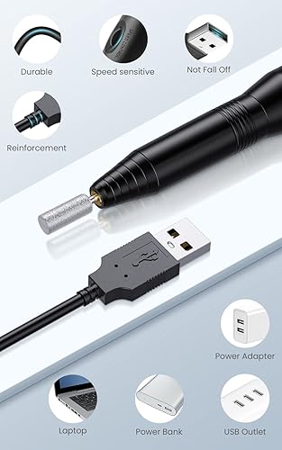 Miniatura 2 de 20000RPM USB PortaPortable Taladro de uñas eléctrico profesional de 20000 RPM USB Kit Efile para uñas acrílicas manicura y pedicura pulido con 6