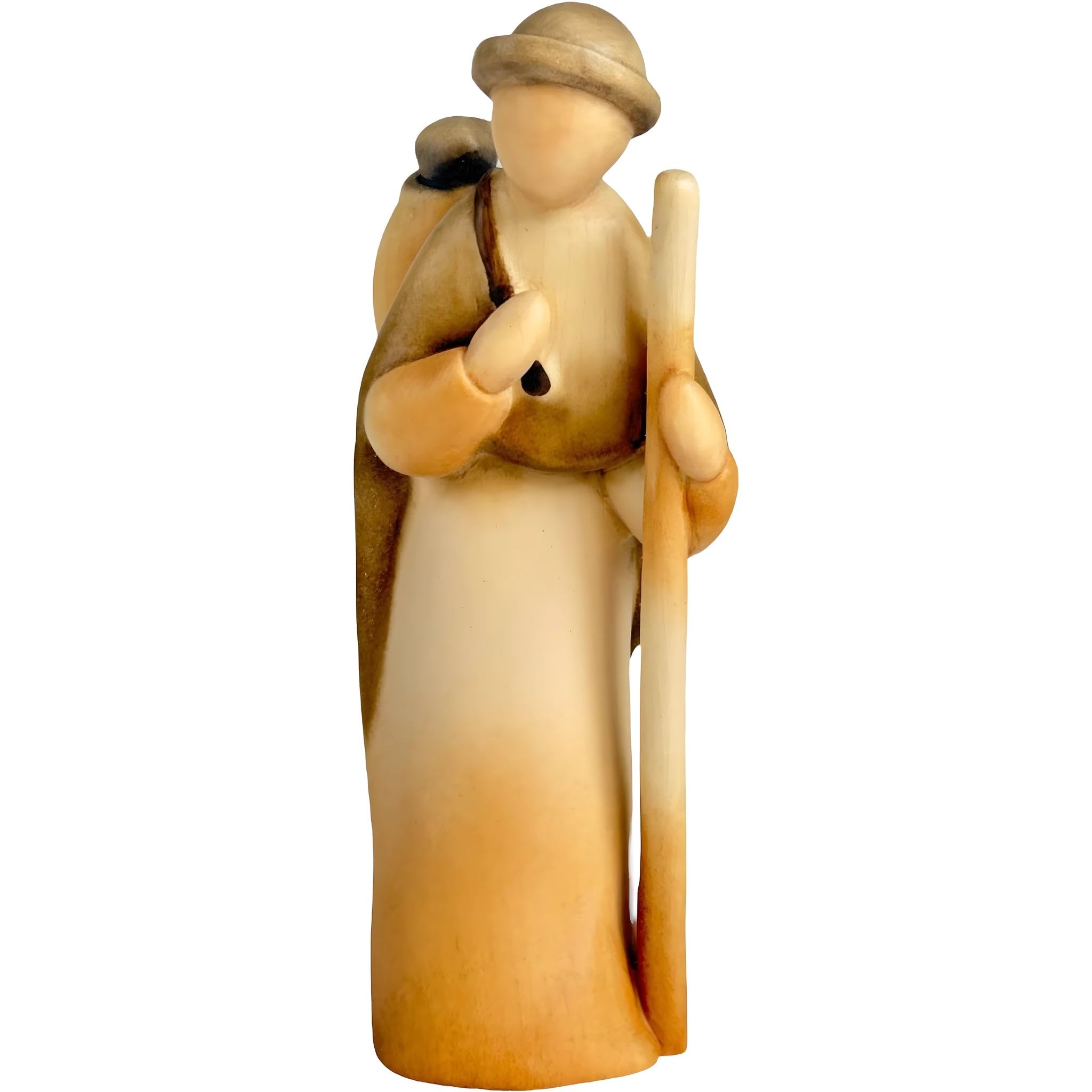 Figurine de crèche berger avec bâton en bois coloré Dolphes 8 cm