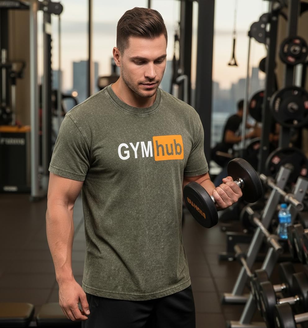 IRON PANDA Gym Hub Washed Gym Shirt for Men Distressed Workout T-Shirt - Soft Cotton Fitness Tee for Training, Running