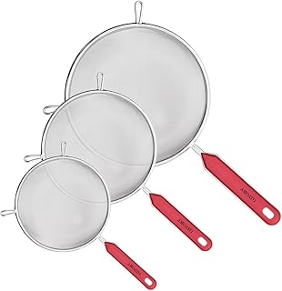 AMOAYO Mesh Strainer Stainless Steel Colander Sieve with Handle Ideal for Straining Quinoa, Spaghetti, Yogurt, Cocktails, ...