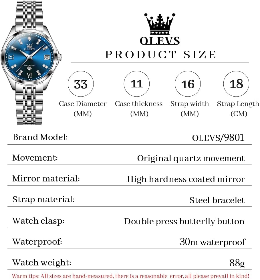 OLEVS Womens Automatic Watch Diamond Luxury Date Ladies Dress Classic Self Winding Wrist Watches Luminous Waterproof - Image 6