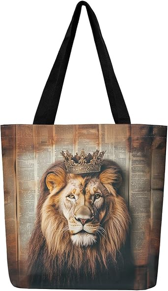 Lion Eagle Canvas Tote Bag,3D Print Wild Animals Aesthetic Shoulder Handbags for Shopping Gym