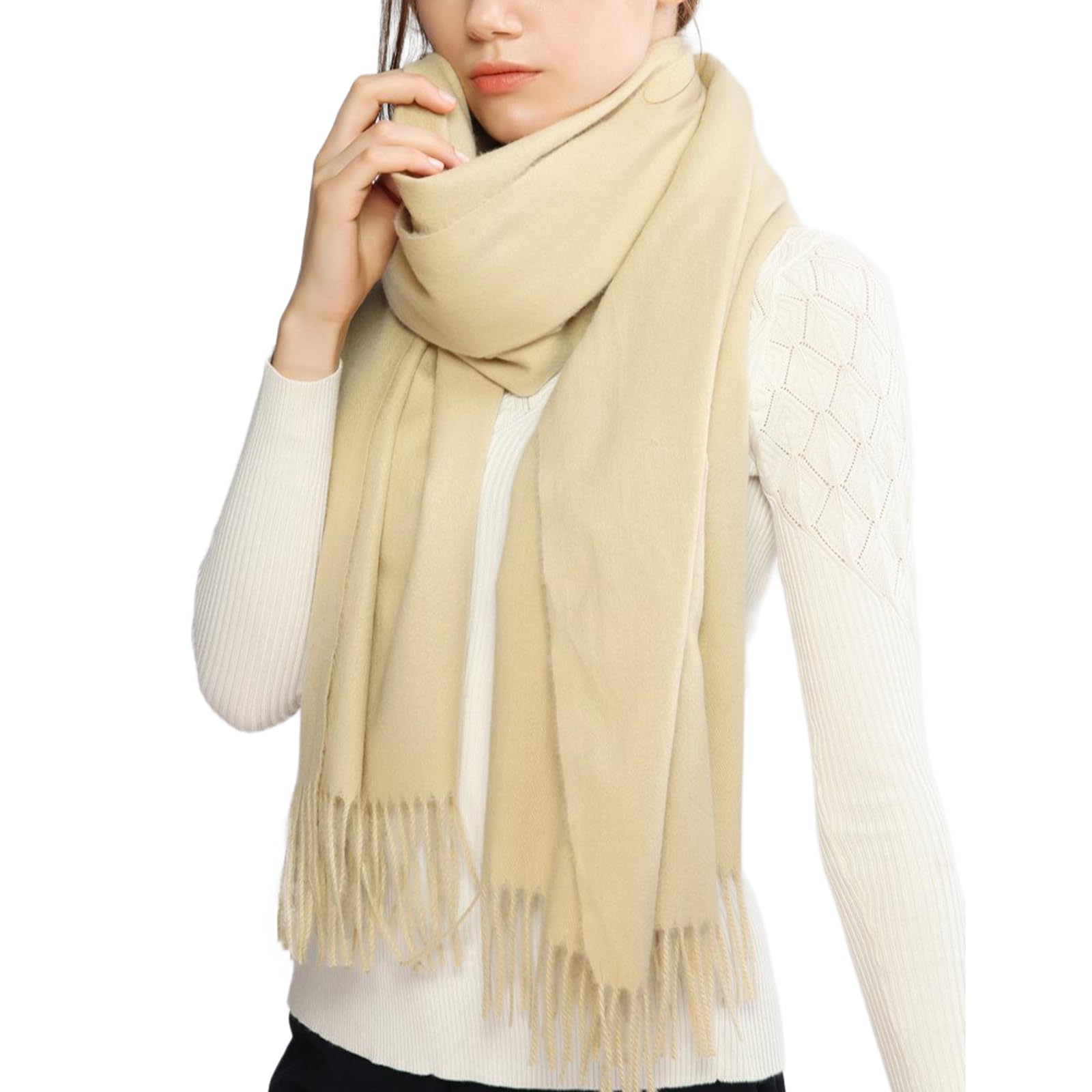 Riiqiichy Women's Beige Scarf For Winter Scarves Pashmina Shawls Wraps For Wedding