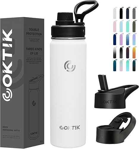 COKTIK Botella de agua deportiva de acero inoxidable de doble pared con aislamiento al vacío de 64 onzas  medio galón con 3 tapas reutilizables para disponible en Yaxa Colombia