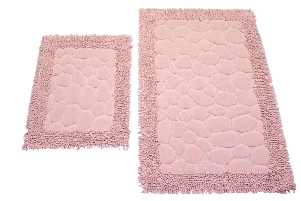 Teppich-Traum Set di Tappeti da Bagno 2 Pezzi Design Pietre Antiscivolo Lavabile – Rosa Größe 50x60cm + 60x100 cm