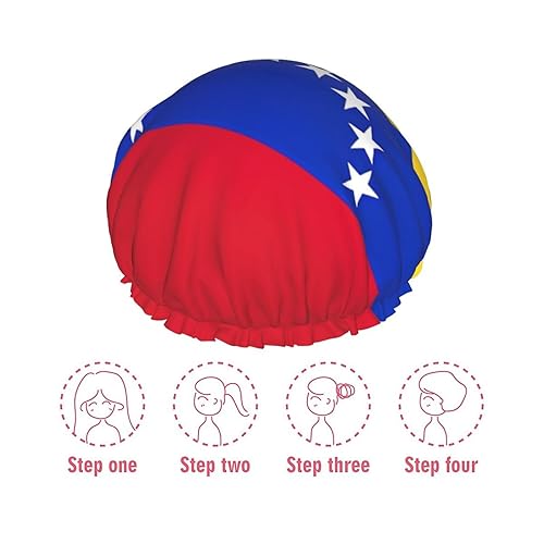 Miniatura 6 de Double Layer Waterproof Shower Cap for Women,Portable Hair Protection for Long Hair,Versatile Bath Accessory Flag of Venezuela