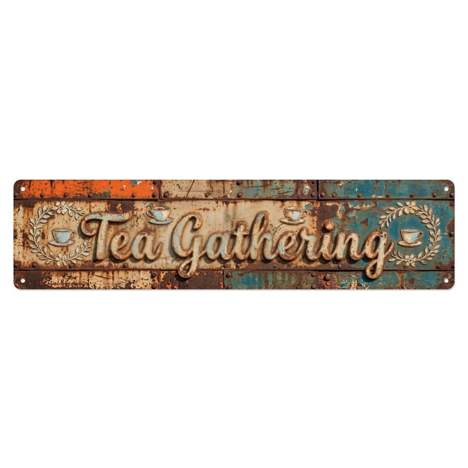 Tea Gathering Farmhouse Kitchen Metal Tin Skinny Sign Plaque Wall Decor for Cafe, Club Bar, Office, Home Garden Metal Poster 4x16Inch