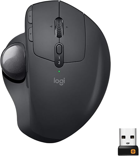 Logitech MX Ergo - Mouse inalámbrico de Trackball ajustable, diseño ergonómico ajustable, controla y mueve texto/imágenes/archivos entre 2