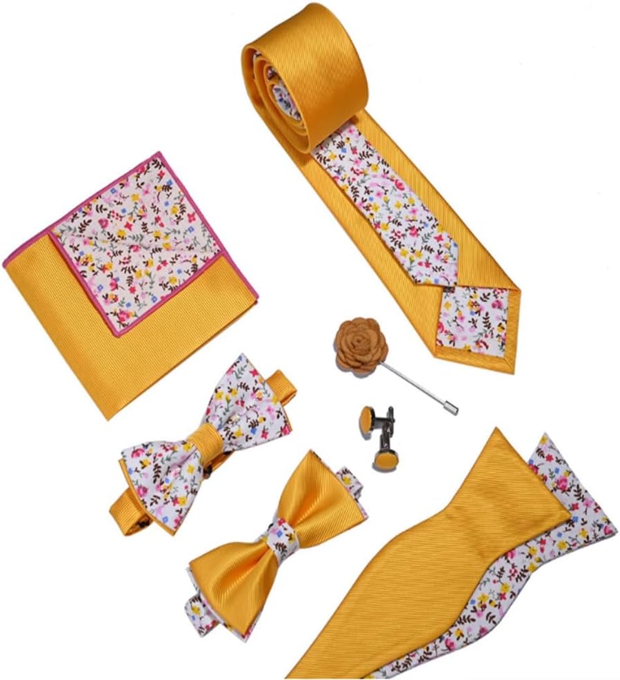 Suit-Style Floral Gift Set,Men's Tie, Tie, Floral Cufflinks, Square Scarf, 7-Piece Set,(A)